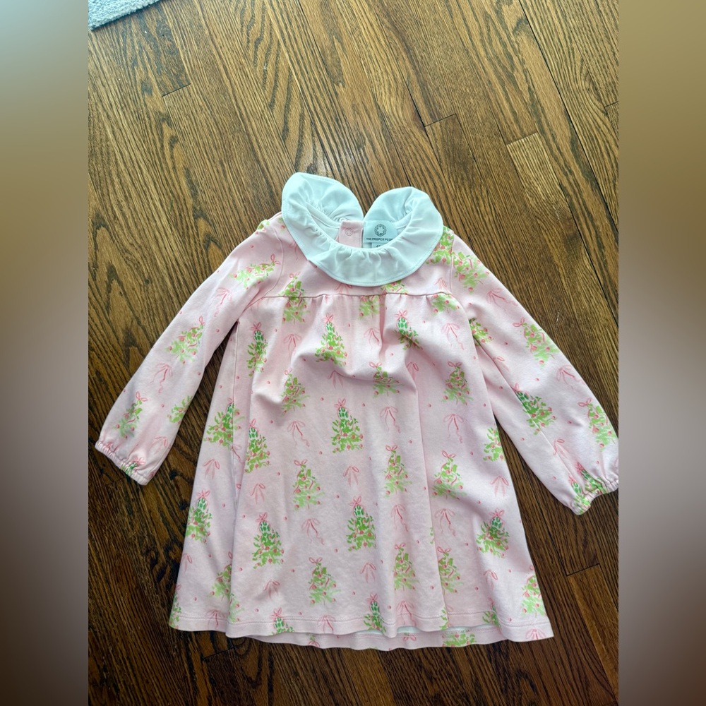 Pink Dress with Christmas Tree Print & Bows